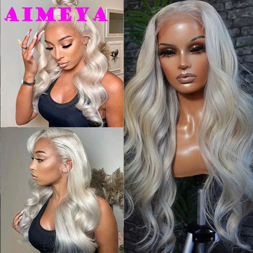 AIMEYA Platinum Blonde Lace Front Wigs for Women Long Natural Wave Synthetic Hair  Heat Resistant Fiber Hair Free Part