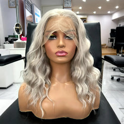 Silver Blonde Wig Short Curly Wavy Bob Grey Wig Synthetic Hair Free Part Loose Curly Light Gray 13X4 Lace Front Wigs for Women