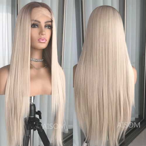 13x4 Lace Front Wig Highlight Brown Synthetic Lace Wigs for Women Pre Plucked 24 Inch Straight Lace Frontal Wigs Blonde Daily