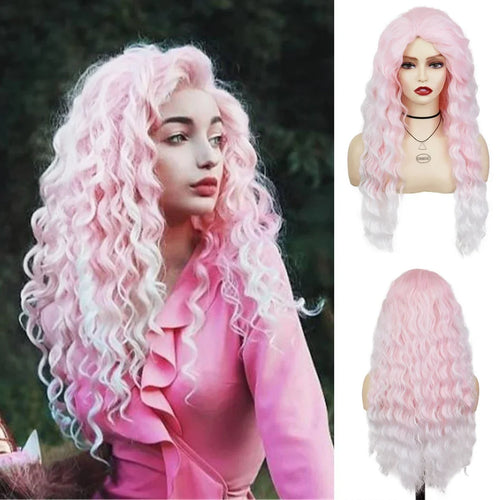 Womens Wig Long Synthetic Hair Ombre Blonde Curly Wigs Female Natural Wavy Drag Queen Regular Wig 80s Gradient Wigs for Student