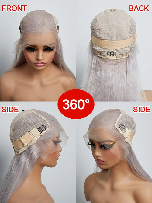 30 40 Inches Straight Human Hair Wigs 13x6 HD Lace Frontal Wigs 250% Density Silver Grey Colored 13x4 Lace Front Human Hair Wigs