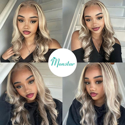 Ash Blonde Highlight Body Wave Human Hair Wig Blonde 613 Hd Lace Frontal Wig 13x6 Vietnamese Raw Hair Wigs For Women 250 Density