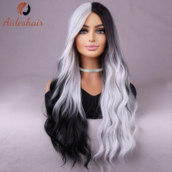 Synthetic wig  european and American fake hair network celebrity women's double black and white long roll corn hot in the water