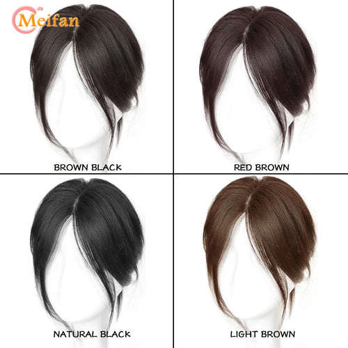 MEIFAN Synthetic Middle Part Topper Hairpiece with Bangs Clip-In Bangs Extension Natural Invisible Clourse Hairpiece for Women