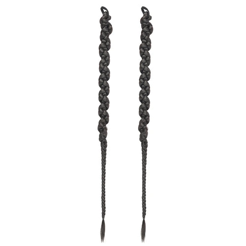 Long Braiding Synthetic Hair Extensions 2 Pieces Set Twisted Ponytail Extension with Rubber Bands Double Fishtail Braided