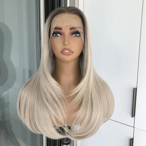 13x4 Lace Front Wig Highlight Brown Layered Straight Synthetic Lace Wigs for Women Blonde mix Brown Colored Wig Pre Plucked