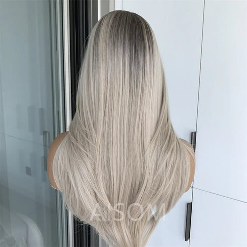13x4 Lace Front Wig Highlight Brown Layered Straight Synthetic Lace Wigs for Women Blonde mix Brown Colored Wig Pre Plucked
