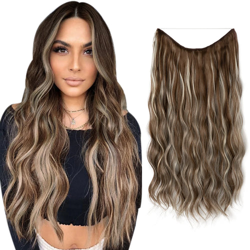 SARLA Synthetic Wave Invisible Wire With Clips Hair Extensions Fish Line Natural Blonde Clip In Hairpiece Fake Hair Piece