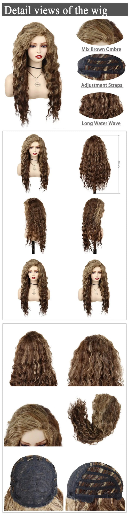 Womens Wig Long Synthetic Hair Ombre Blonde Curly Wigs Female Natural Wavy Drag Queen Regular Wig 80s Gradient Wigs for Student