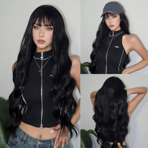 Super Long Curly Silver Synthetic Wig with Fluffy Bangs White Water Wave Hair Wigs for Women Daily Use Cosplay Colored Hair Wig