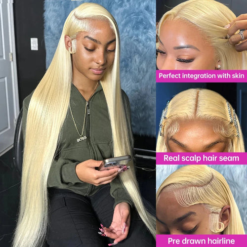 Wiggogo 30 Inches Lace Frontal Wigs Bone Straight Lace Front Wigs 13X4 13X6 Blonde 613 Lace Front Human Hair Wigs For Women