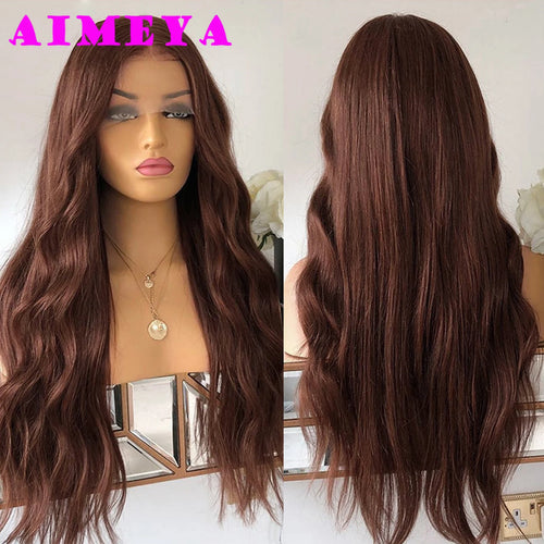 AIMEYA Platinum Blonde Lace Front Wigs for Women Long Natural Wave Synthetic Hair  Heat Resistant Fiber Hair Free Part