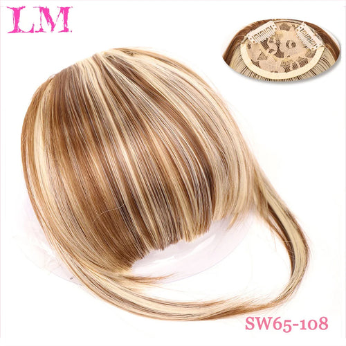 LM Natural Straight Synthetic Blunt Bangs High Temperature Fiber Brown Women Clip-In Full Bangs With Fringe Of Hair 6 Inch