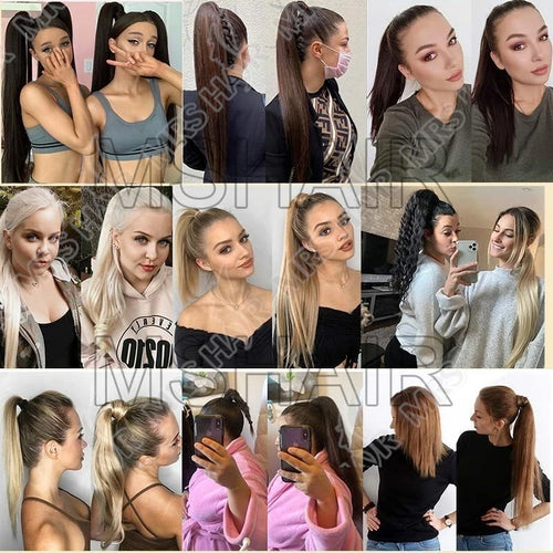 MRSHAIR Ponytail Human Hair Real Natural Hair Extensions Remy Hair Horsetail Clip On Ponytail Extensions Blonde Brown Black