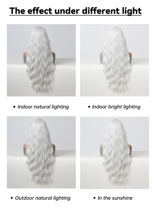 Super Long Curly Silver Synthetic Wig with Fluffy Bangs White Water Wave Hair Wigs for Women Daily Use Cosplay Colored Hair Wig