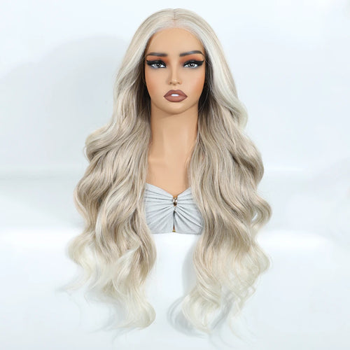 FREEDOM Synthetic Lace Front Wigs For Woman Long Body Wave Lace Wig Ombre Brown 6x4 Pre Plucked Pre Cut Wear and Go Glueless Wig