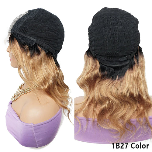 Ombre Honey Blonde Body Wave Closure Wig Indian Remy Human Hair 4x1 T Part Transparent Lace Wig 1B27/30 Color Pre-Plucked Almac
