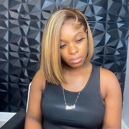 Highlight Wear Go Glueless Human Hair Straight Short Bob Wig P4/27 Colored 7x5 13x4 HD Lace Frontal Glueless Wigs Ready to Wear