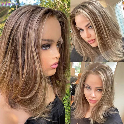 Soft Highlight Blonde Boby Wave 5x5 Silk Base Jewish Human Hair Wig With Baby Hair HD Lace European Hair Preplucked Glueless