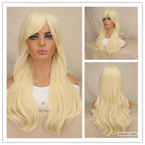 Women Long Wavy Cosplay Wig Red Rose Pink Black Blue Sliver Gray Brown Temperature Synthetic Hair Wigs