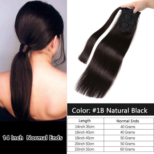 Blonde Ponytail Human Hair Natural Real Hair Extensions Wrap Around Clip on Ponytails Thick Ends Platinum Blonde 24inch 140G