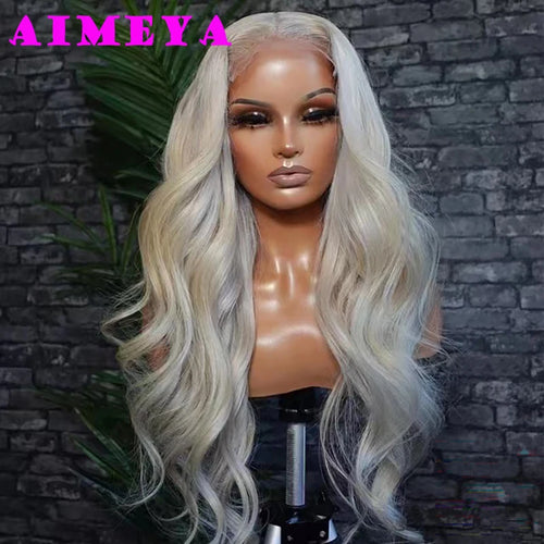 AIMEYA Platinum Blonde Lace Front Wigs for Women Long Natural Wave Synthetic Hair  Heat Resistant Fiber Hair Free Part
