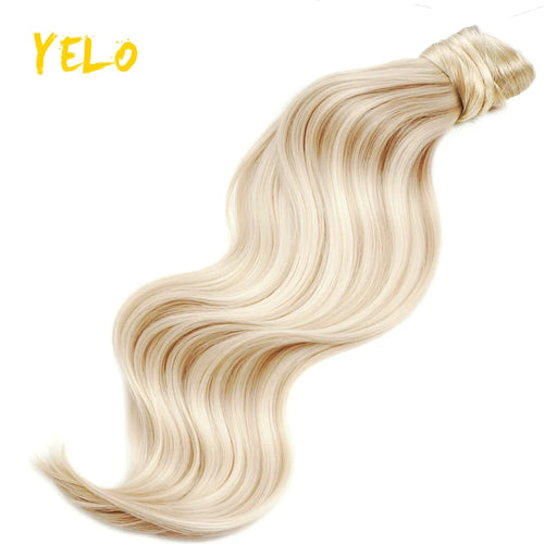 Yelo Ponytail Human Hair Extension Body Wave Wrap Around Ponytail Extension Remy Hair Blond Wavy Natural Black Curly Ponytail