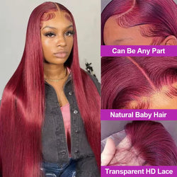 250% Glueless Wig 99J Burgundy 13x4 Lace Frontal Wig Ready To Wear Red Colored Straight 7x5 Human Hair For Women Pre Cut No Glue