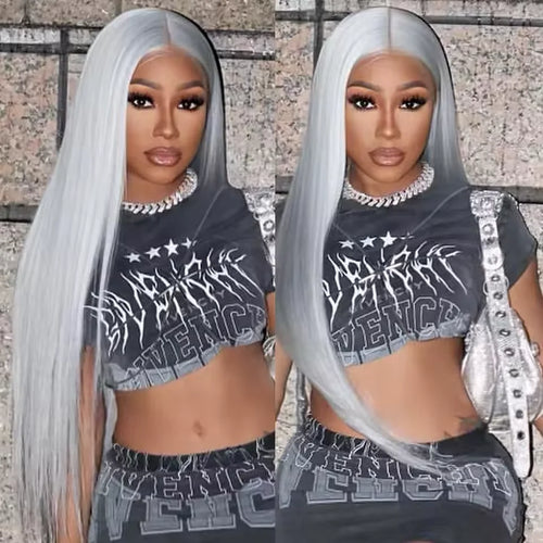 30 40 Inches Straight Human Hair Wigs 13x6 HD Lace Frontal Wigs 250% Density Silver Grey Colored 13x4 Lace Front Human Hair Wigs