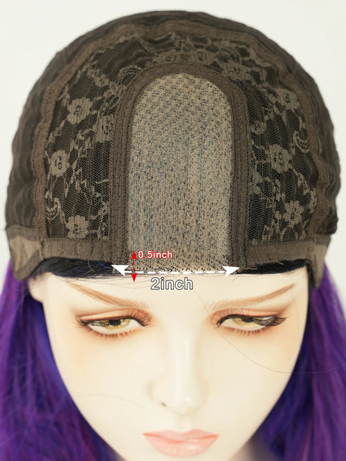 HD Transparent Lace Front Wig Blue Ombre Purple Body Wavy Wigs with Bangs High Density Synthetic Lace Frontal Side Part Wigs
