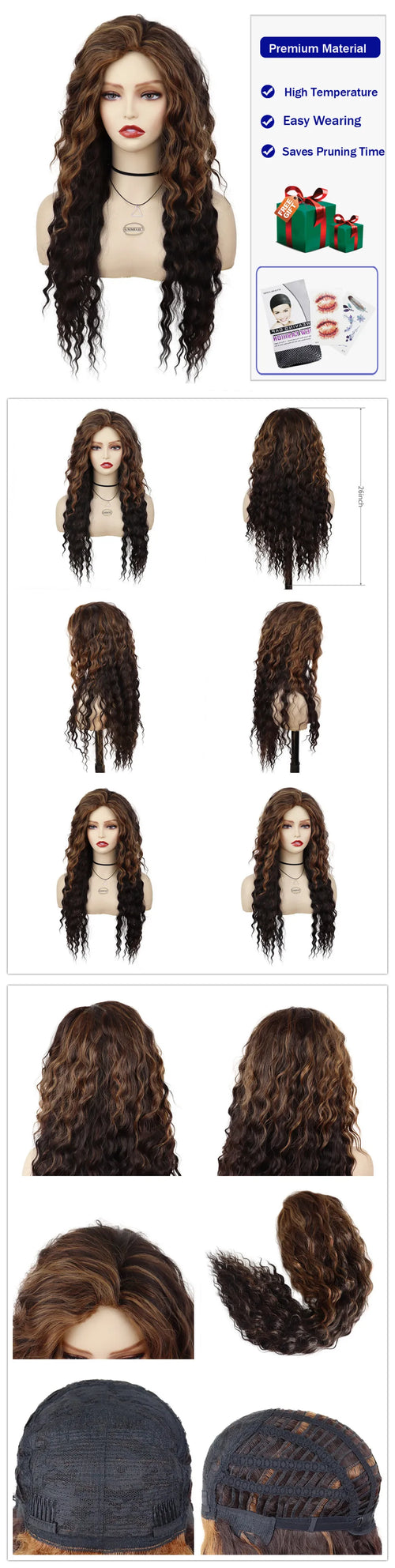 Womens Wig Long Synthetic Hair Ombre Blonde Curly Wigs Female Natural Wavy Drag Queen Regular Wig 80s Gradient Wigs for Student