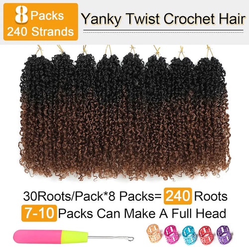 8"Yanky Twist Crochet Hair Pre-Looped Ombre Brown Synthetic Crochet Hair with Curly Ends Yank Twist Crochet Hair For Black Women