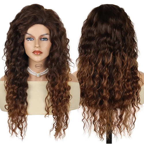 Womens Wig Long Synthetic Hair Ombre Blonde Curly Wigs Female Natural Wavy Drag Queen Regular Wig 80s Gradient Wigs for Student