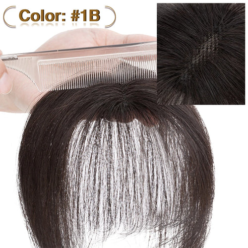 S-noilite 2.4"x3.15" Fringe Air Bang 100% Human Hair Topper Natural Hairline for Women Clip In Hairpieces 10g Light Bangs 10"