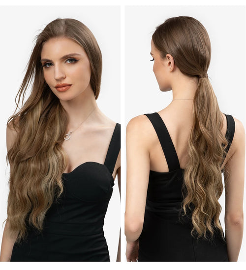 SARLA Synthetic Wave Invisible Wire With Clips Hair Extensions Fish Line Natural Blonde Clip In Hairpiece Fake Hair Piece