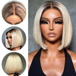 Ash Blonde Bob Wig Dark Root Ombre Blonde 4T613 Short Bob Human Hair Wigs 13x4 Lace Frontal Brazilian Hair Wigs For Women