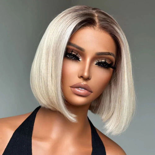 Ash Blonde Bob Wig Dark Root Ombre Blonde 4T613 Short Bob Human Hair Wigs 13x4 Lace Frontal Brazilian Hair Wigs For Women