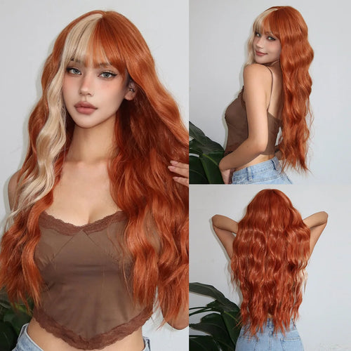 Super Long Curly Silver Synthetic Wig with Fluffy Bangs White Water Wave Hair Wigs for Women Daily Use Cosplay Colored Hair Wig