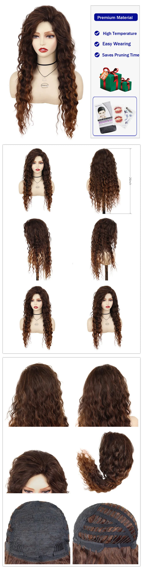 Womens Wig Long Synthetic Hair Ombre Blonde Curly Wigs Female Natural Wavy Drag Queen Regular Wig 80s Gradient Wigs for Student