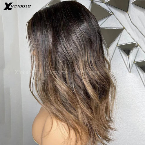 Blonde Highlight 13x4 13x6 360 Short Human Hair Wigs Brazilian Remy Ombre Brown Lace Wig Glueless Silk Top Human Hair Wigs