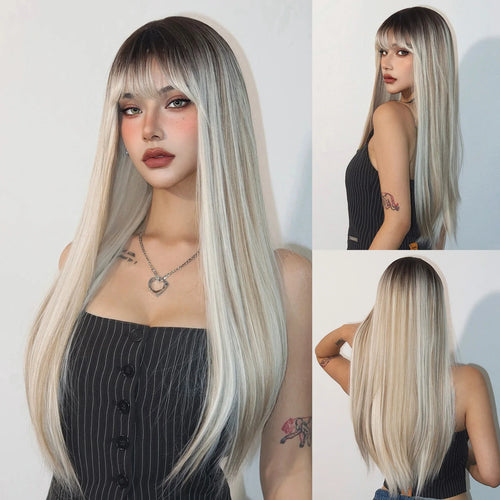 Copper Ginger Brown Long Straight Wig Synthetic Women's Wigs Middle Part Cosplay Daily Use Natural Hair Heat Resistant Fibre