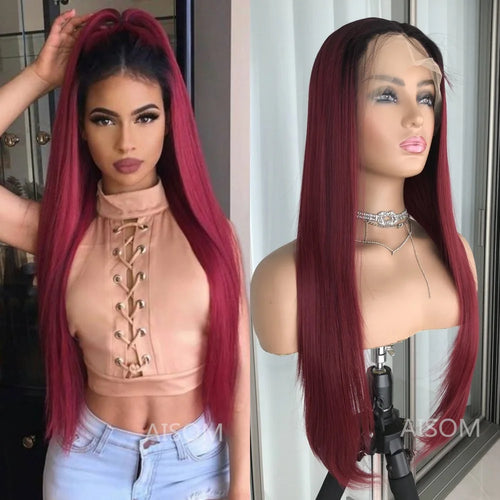 Platinum Ash Blonde Long Straight Lace Front Wig with Brown Roots Pre Plucked Heat Resistant Synthetic Lace Wigs Daily Use