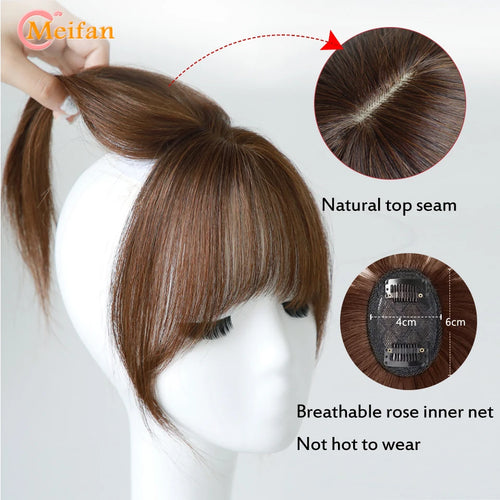MEIFAN Synthetic Middle Part Topper Hairpiece with Bangs Clip-In Bangs Extension Natural Invisible Clourse Hairpiece for Women
