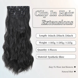 Clip in Long Wavy Synthetic Hair Extension 16/20/24 Inch 4PCS  to Hairpieces Fiber Thick Double Weft Hair Extension for Women