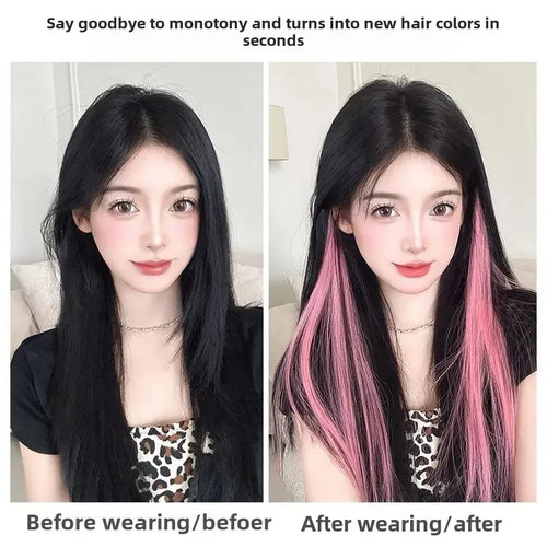 Pink Hair Extension Piece Invisible Traceless Inner Dyed Highlighted Hair Extensions Full Volume Colorful Hair Pieces