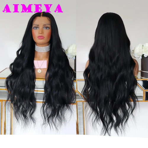 AIMEYA Platinum Blonde Lace Front Wigs for Women Long Natural Wave Synthetic Hair  Heat Resistant Fiber Hair Free Part