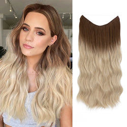 SARLA Synthetic Wave Invisible Wire With Clips Hair Extensions Fish Line Natural Blonde Clip In Hairpiece Fake Hair Piece