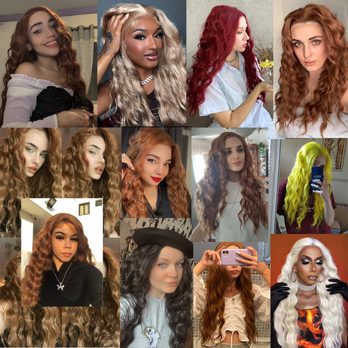 AIMEYA Synthetic Lace Front Wigs for Women Natural Hairline Synthetic Hair Lace Wig Long Brown Wig PrePlucked Cosplay Woman Wigs