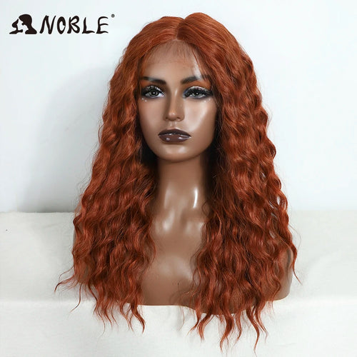 Noble Cosplay Synthetic Lace Front Wig 20" Baby Hair Curly Wig Medium Part Red Lace Wig For Women Ombre Blonde Lace Front Wig