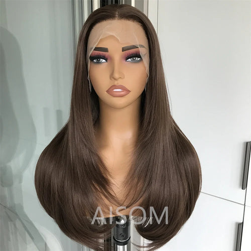 13x4 Lace Front Wig Highlight Brown Layered Straight Synthetic Lace Wigs for Women Blonde mix Brown Colored Wig Pre Plucked